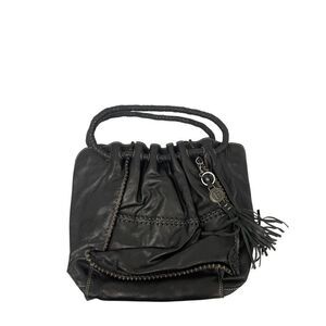 Firenze Bella Womens Handbag Satchel Purse Black Heavy Zig Zag Stitched